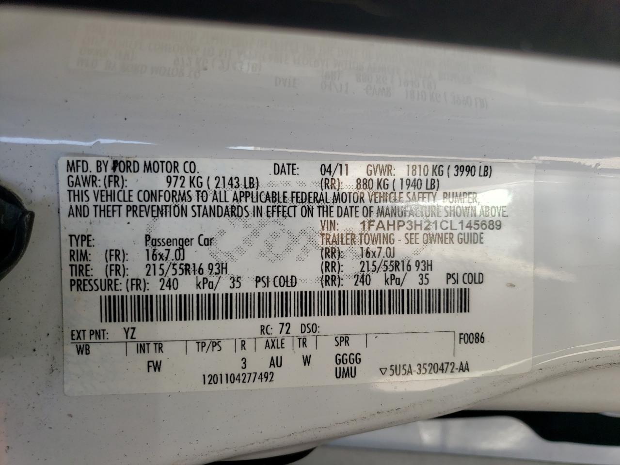 1FAHP3H21CL145689 2012 Ford Focus Sel