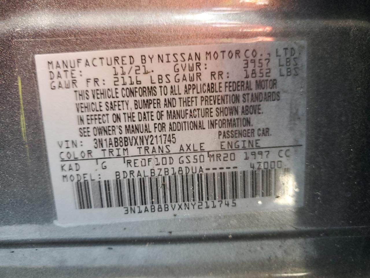 3N1AB8BVXNY211745 2022 Nissan Sentra S