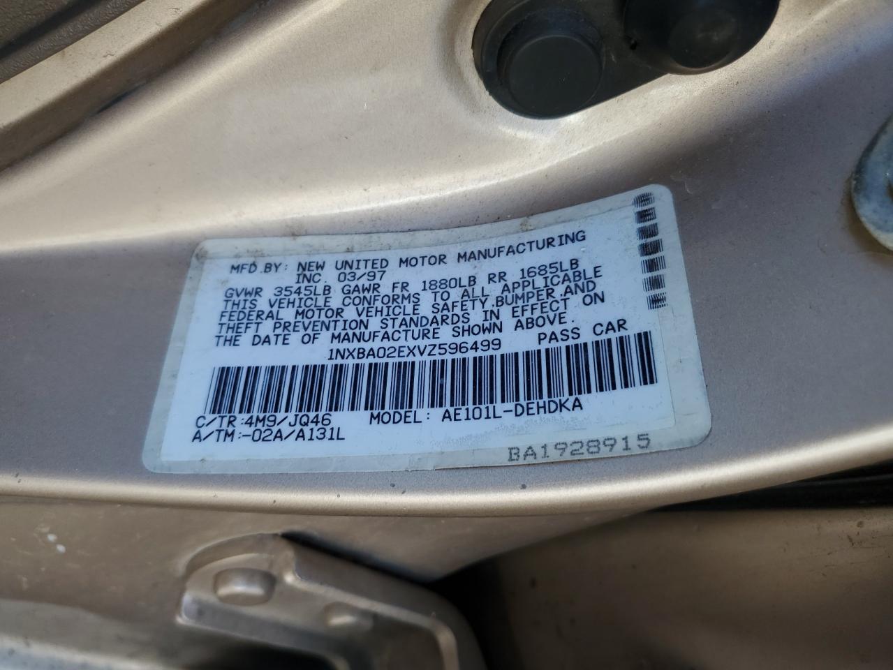 1NXBA02EXVZ596499 1997 Toyota Corolla Base