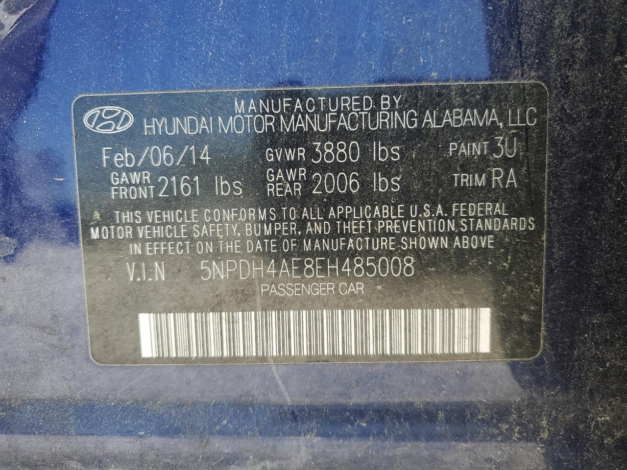 5NPDH4AE8EH485008 2014 Hyundai Elantra Se