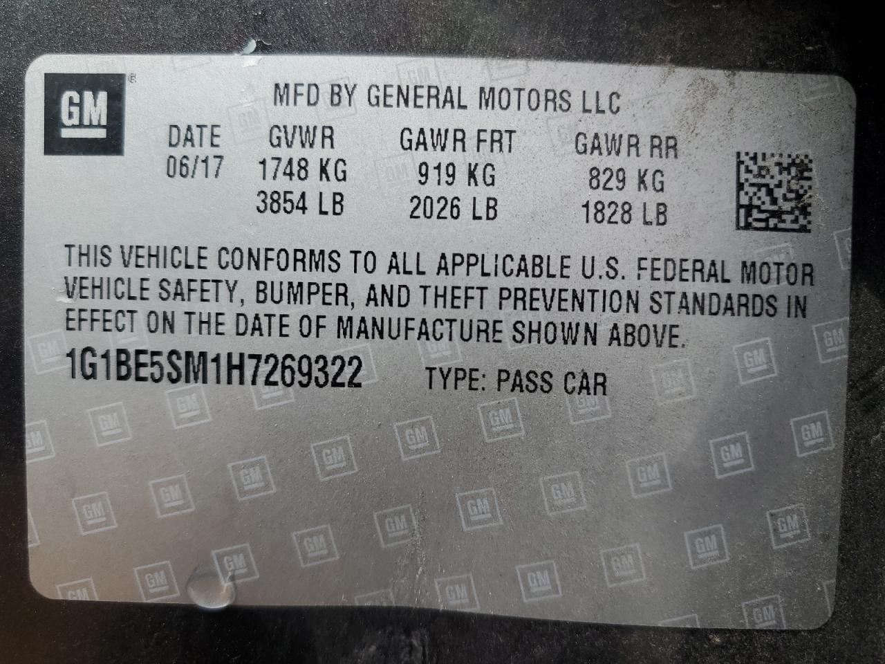 1G1BE5SM1H7269322 CHEVROLET CRUZE 2017