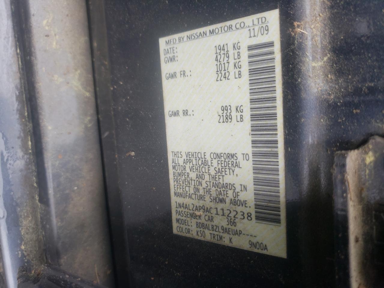 1N4AL2AP9AC112238 2010 Nissan Altima Base