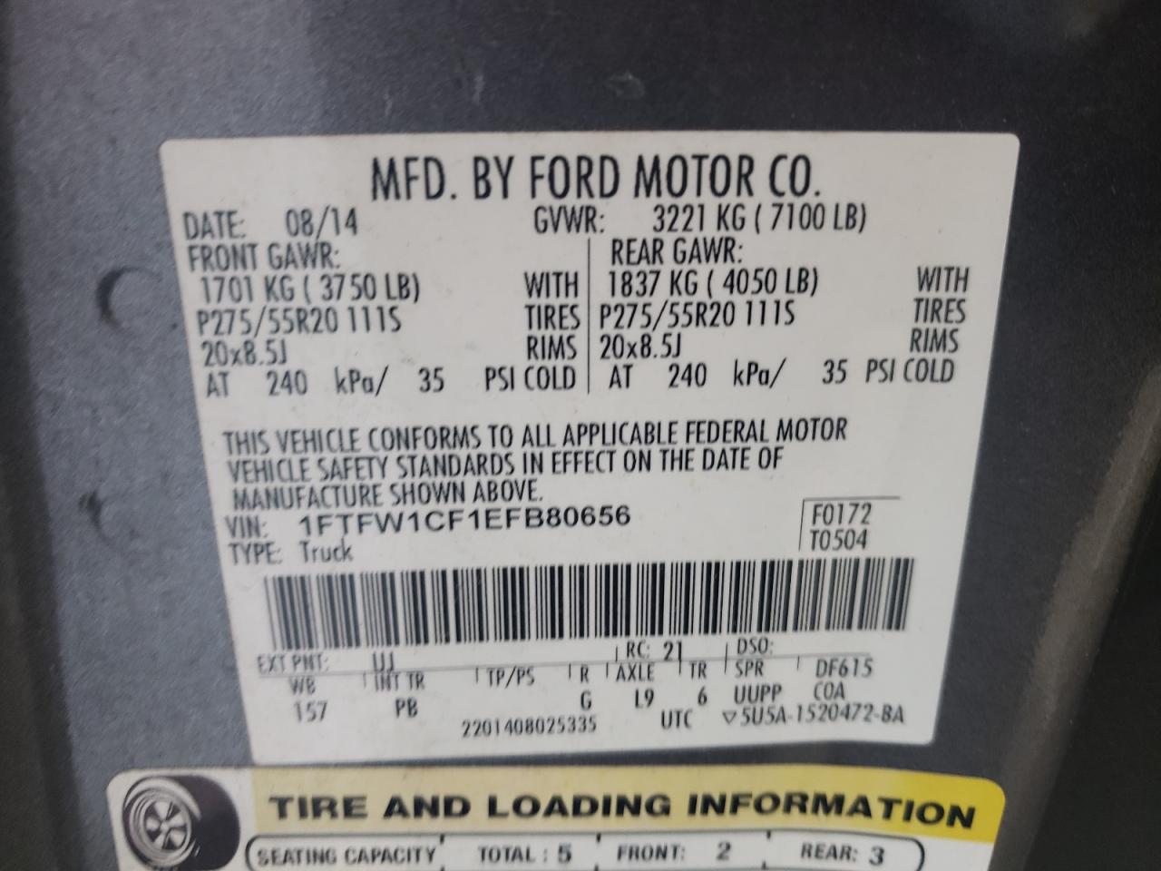 1FTFW1CF1EFB80656 2014 Ford F150 Supercrew