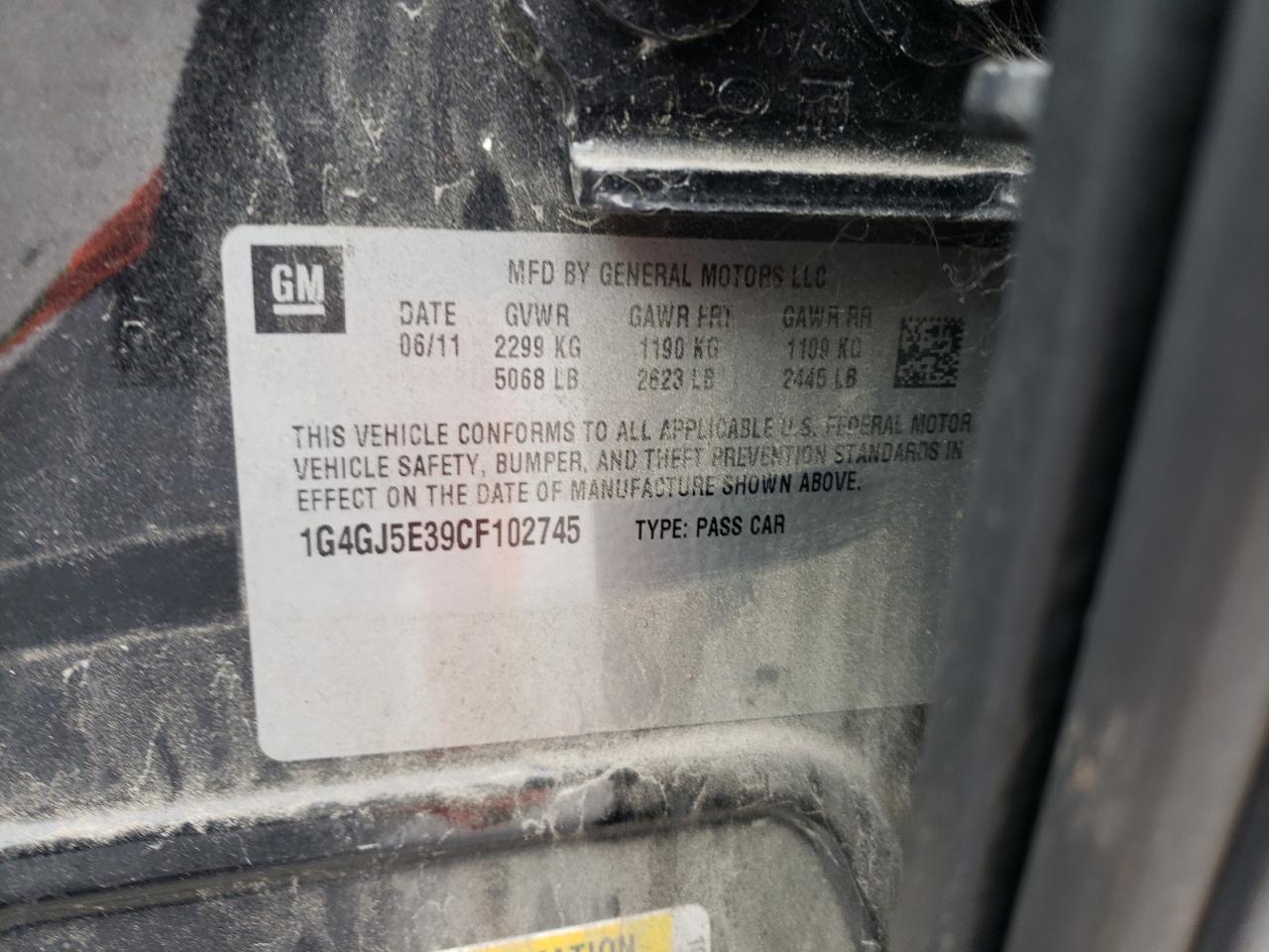 1G4GJ5E39CF102745 2012 Buick Lacrosse Touring