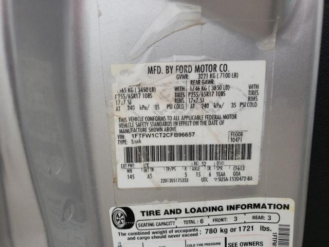 2012 Ford F150 Supercrew VIN: 1FTFW1CT2CFB96657 Lot: 49924704