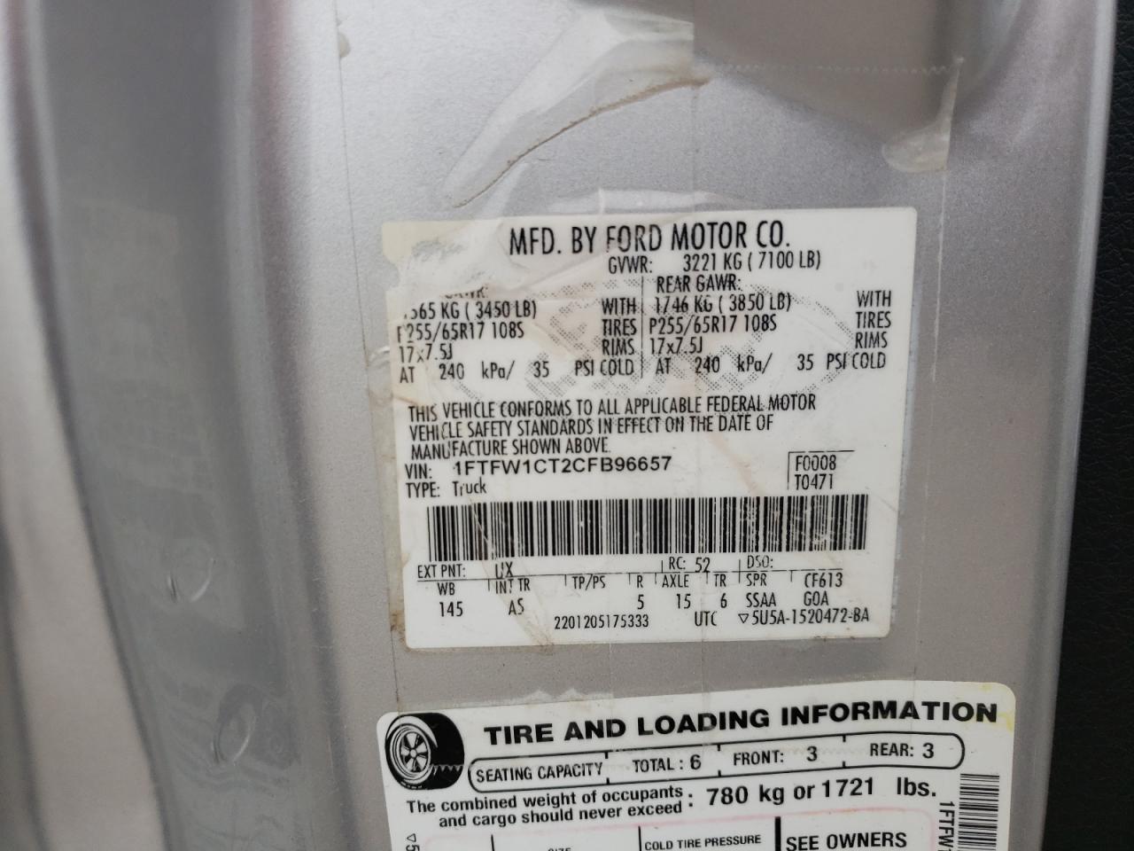 1FTFW1CT2CFB96657 2012 Ford F150 Supercrew