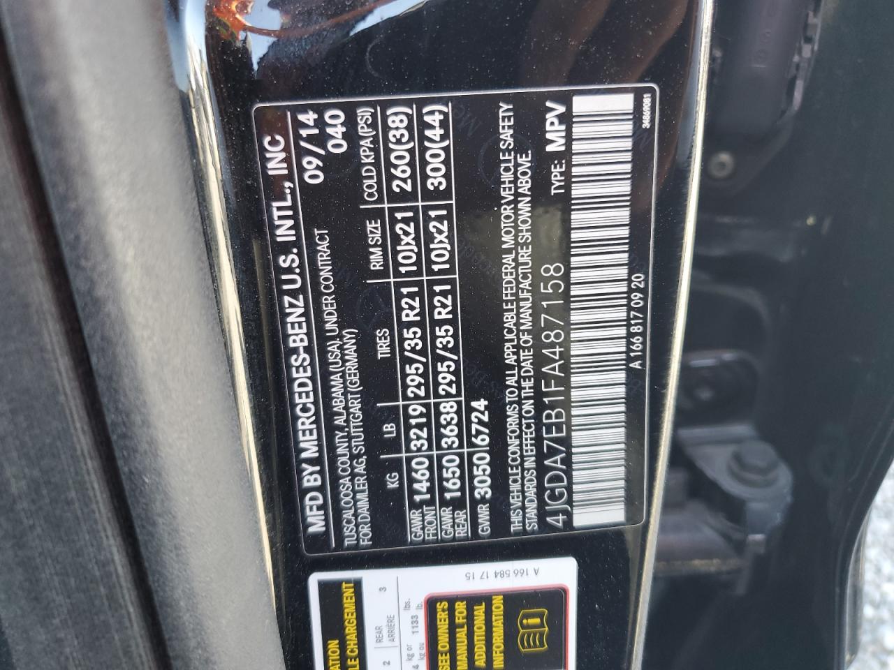 4JGDA7EB1FA487158 2015 Mercedes-Benz Ml 63 Amg