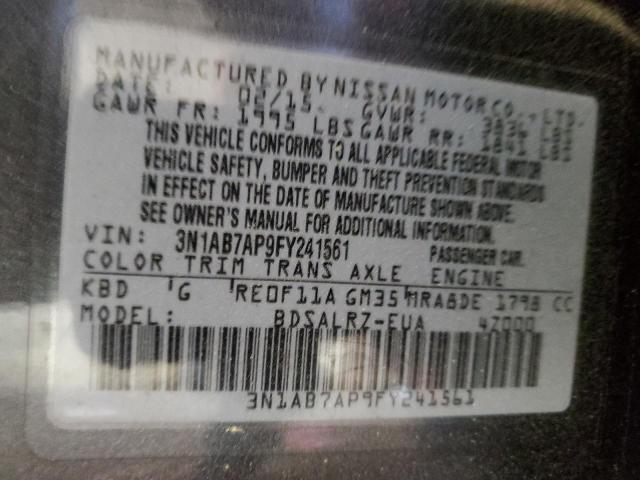 2015 Nissan Sentra S VIN: 3N1AB7AP9FY241561 Lot: 49596094