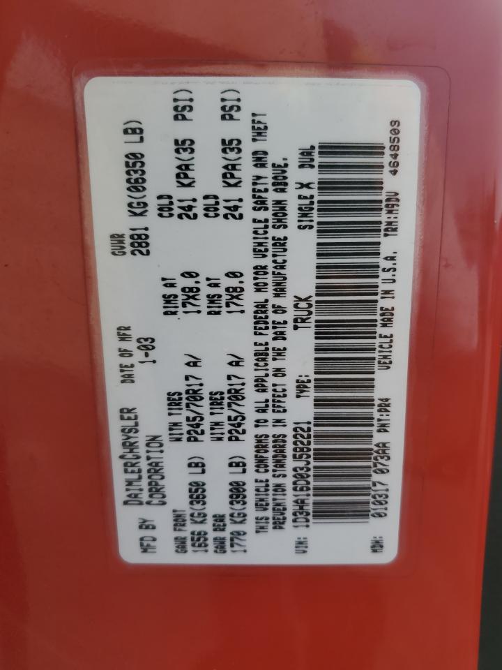 1D3HA16D03J582221 2003 Dodge Ram 1500 St