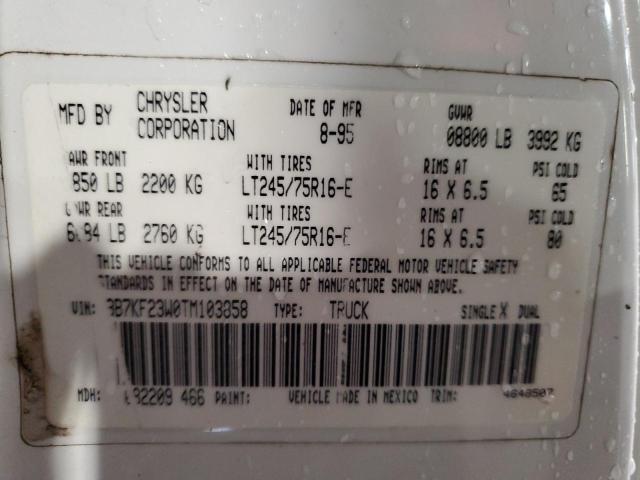 1996 Dodge Ram 2500 VIN: 3B7KF23W0TM103858 Lot: 51611154