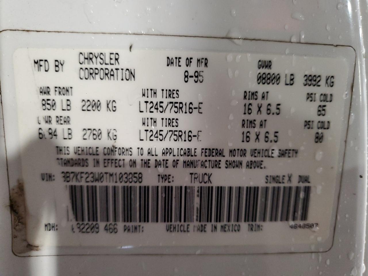 3B7KF23W0TM103858 1996 Dodge Ram 2500