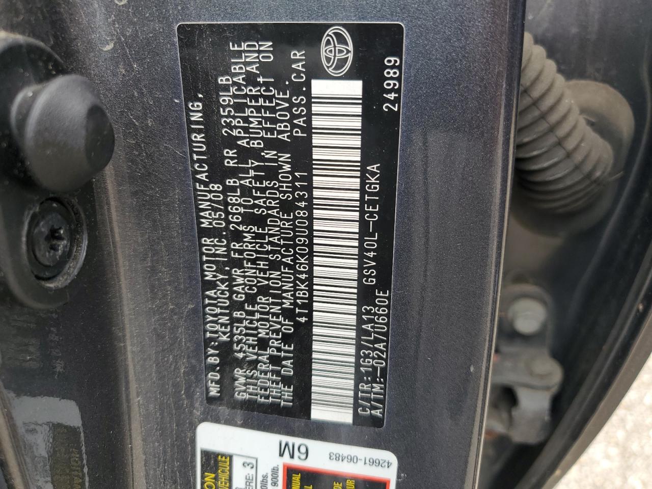 4T1BK46K09U084311 2009 Toyota Camry Se