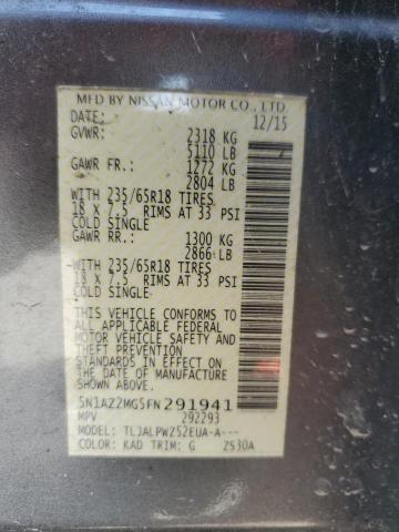 2015 Nissan Murano S VIN: 5N1AZ2MG5FN291941 Lot: 51184344