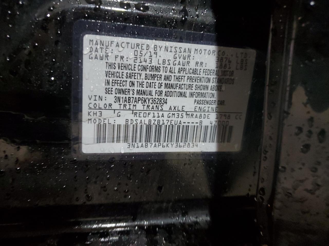 3N1AB7AP6KY362834 NISSAN SENTRA 2019