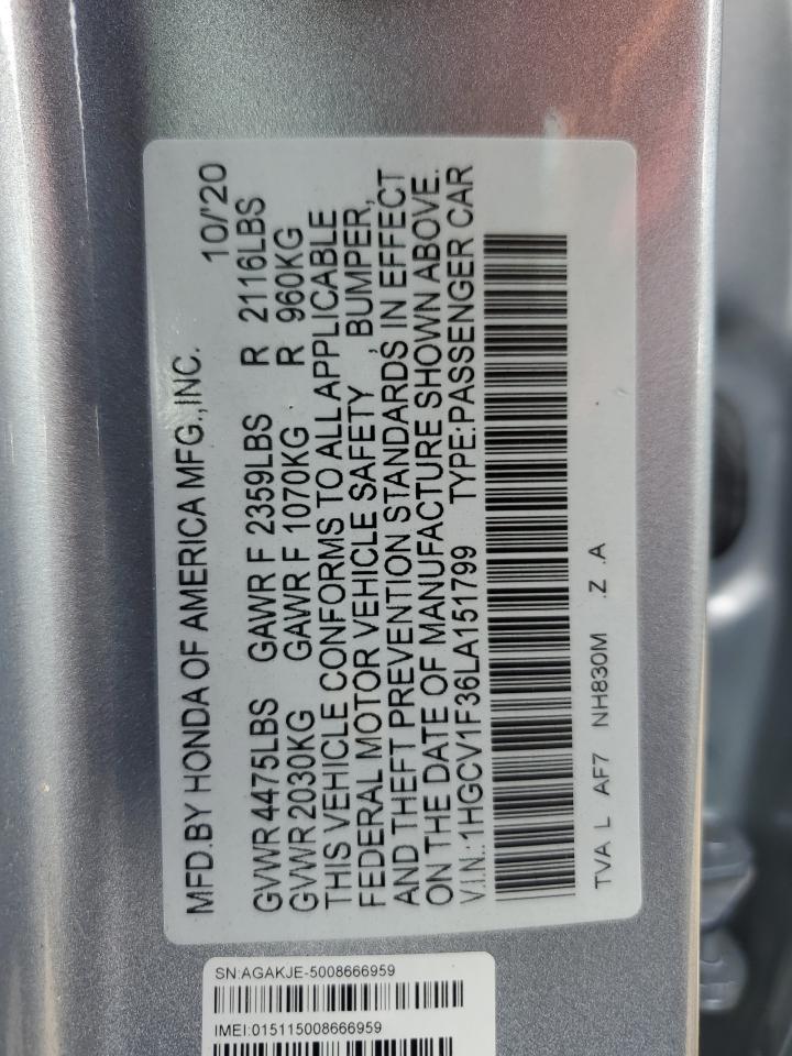 1HGCV1F36LA151799 HONDA ACCORD 2020