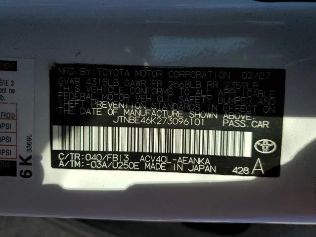 2007 Toyota Camry Ce VIN: JTNBE46K273096101 Lot: 50867224