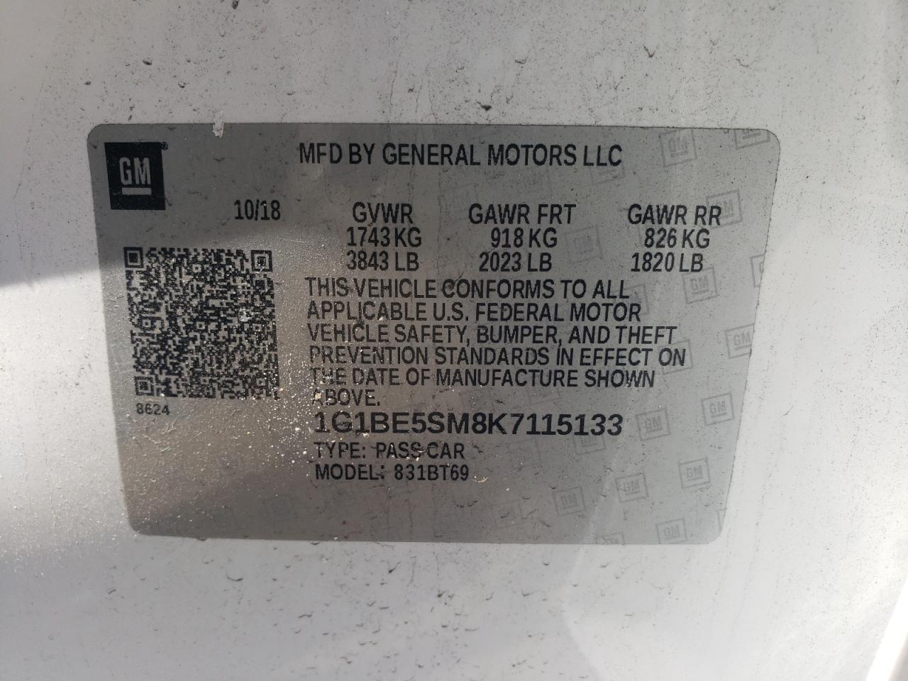 1G1BE5SM8K7115133 CHEVROLET CRUZE 2019