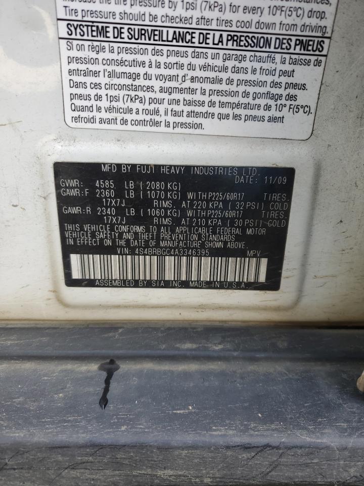 4S4BRBGC4A3346395 2010 Subaru Outback 2.5I Premium