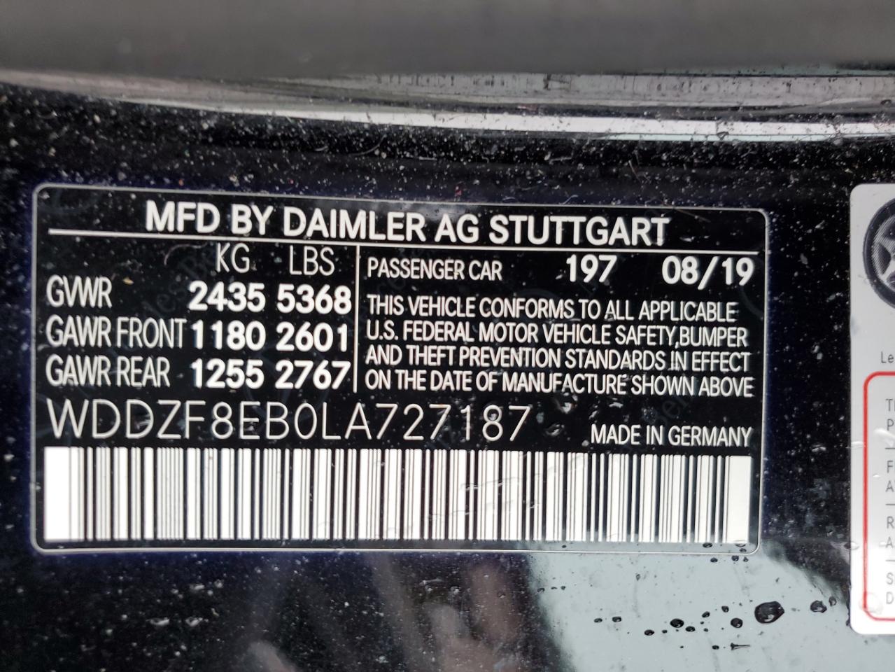 WDDZF8EB0LA727187 2020 Mercedes-Benz E 350 4Matic