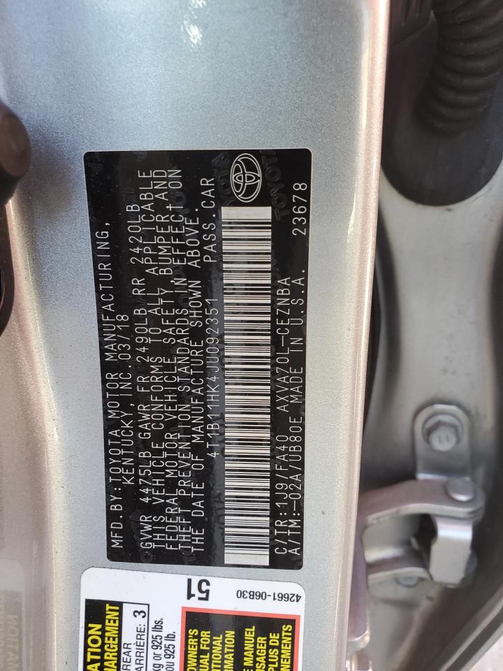 4T1B11HK4JU092351 2018 Toyota Camry L