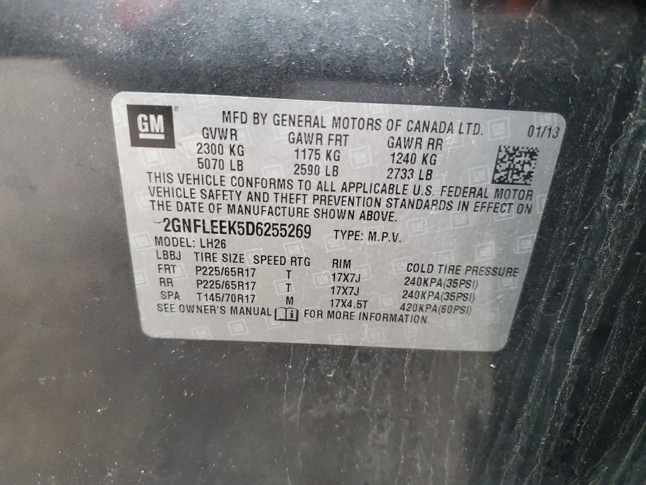 2GNFLEEK5D6255269 2013 Chevrolet Equinox Lt