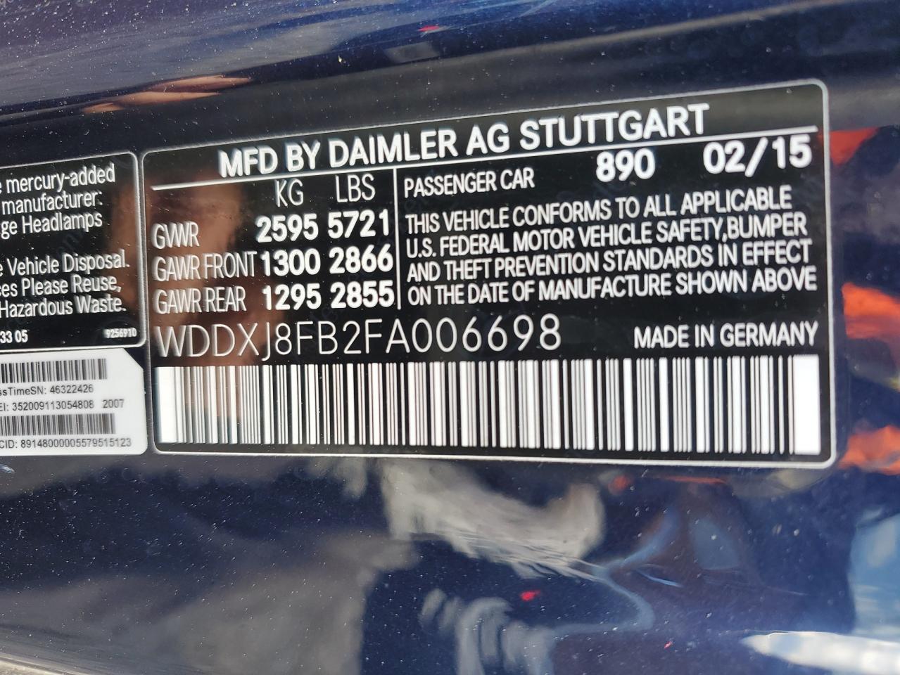 WDDXJ8FB2FA006698 2015 Mercedes-Benz S 550