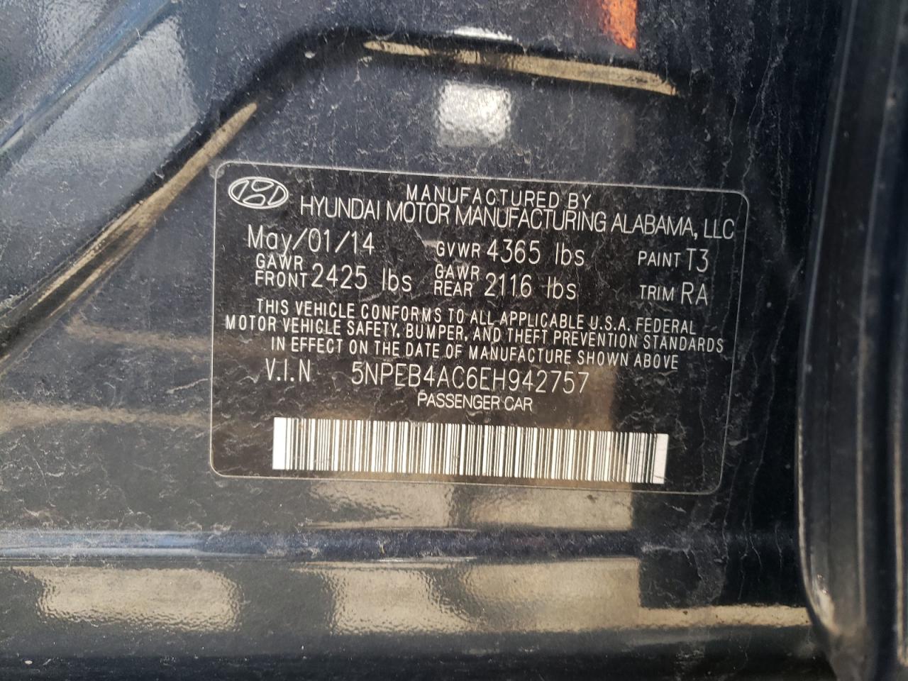 5NPEB4AC6EH942757 2014 Hyundai Sonata Gls