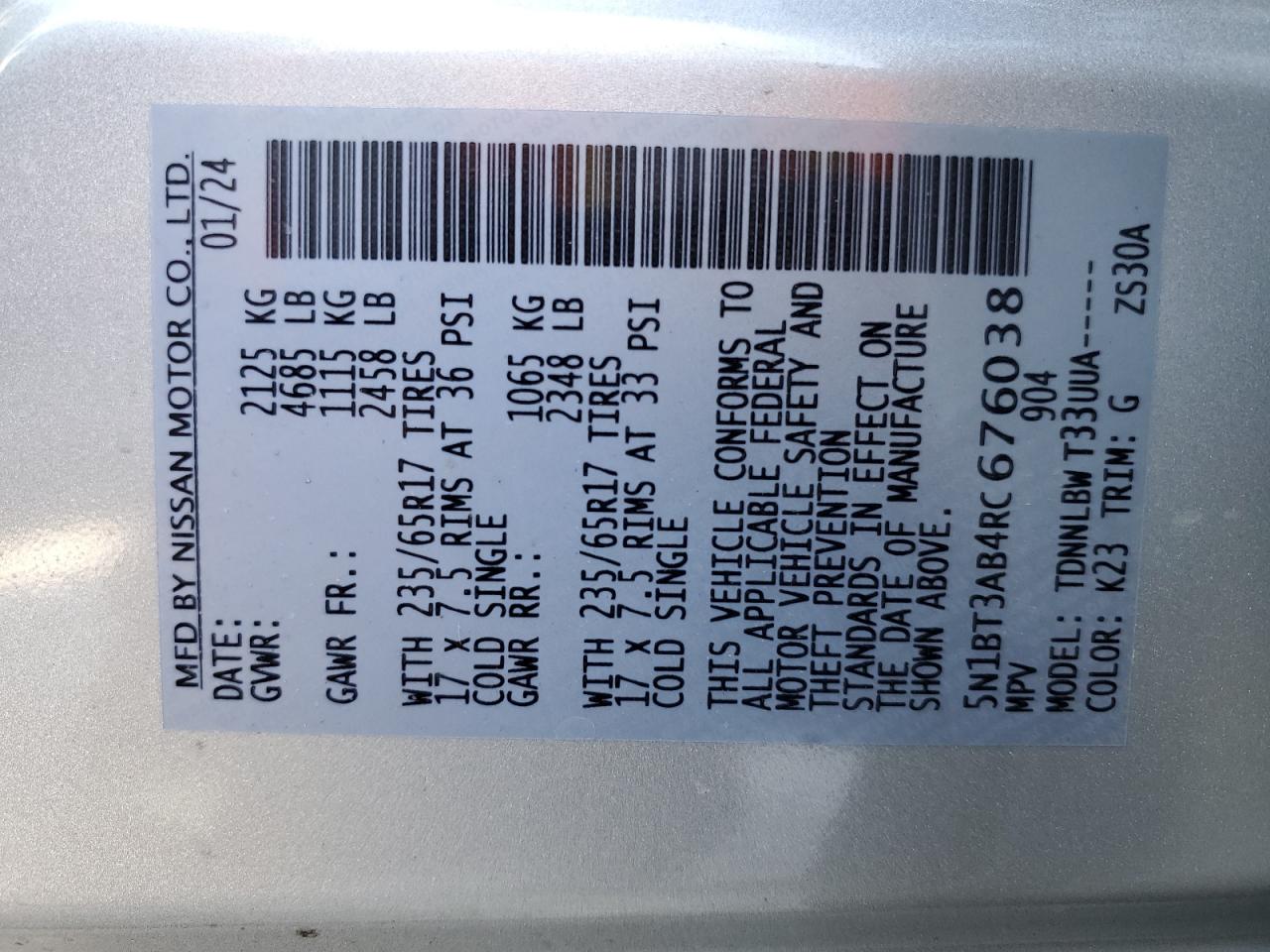 5N1BT3AB4RC676038 NISSAN ROGUE 2024