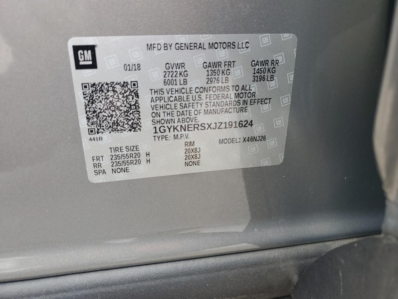 1GYKNERSXJZ191624 2018 Cadillac Xt5 Premium Luxury