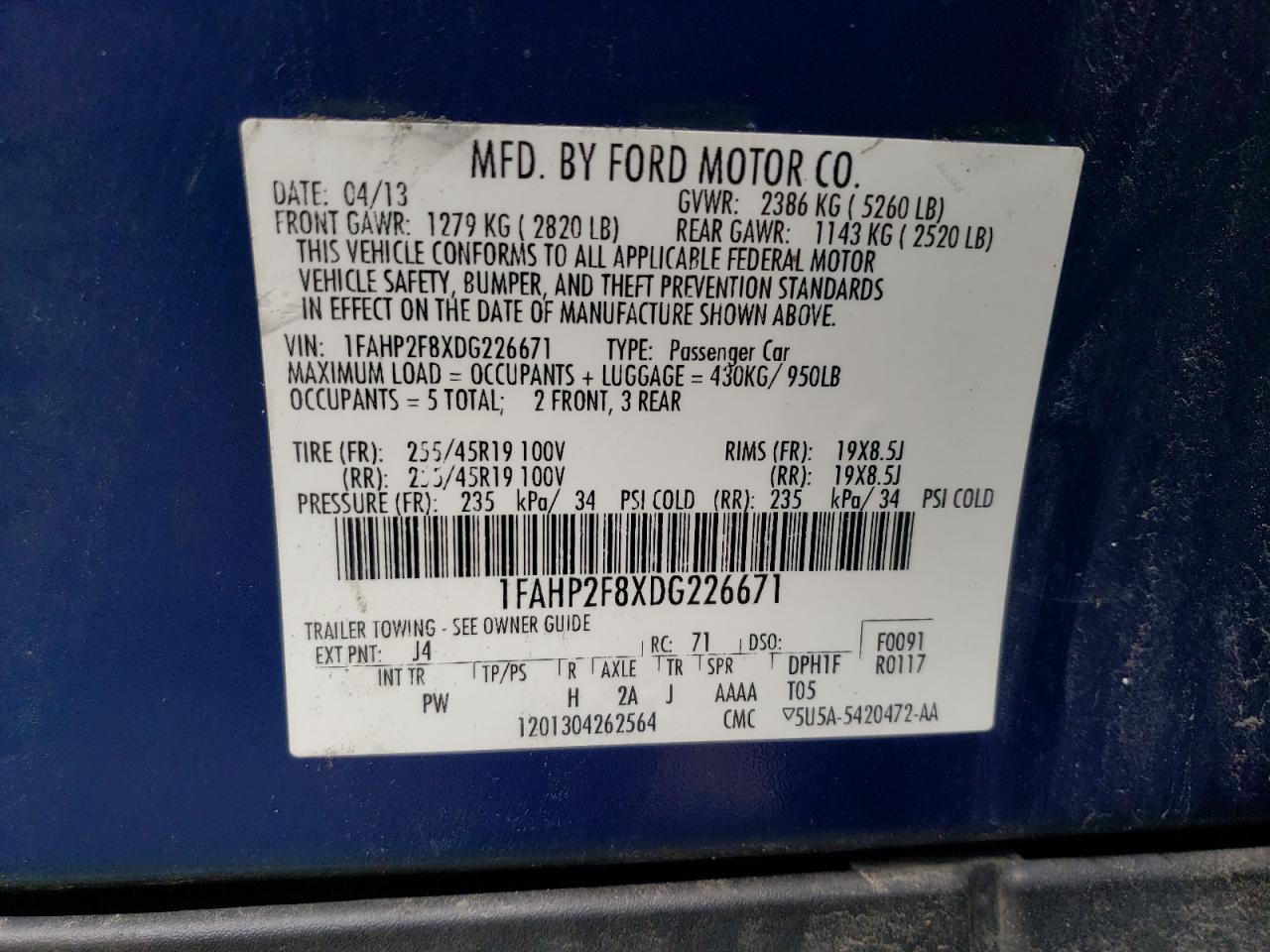 1FAHP2F8XDG226671 2013 Ford Taurus Limited