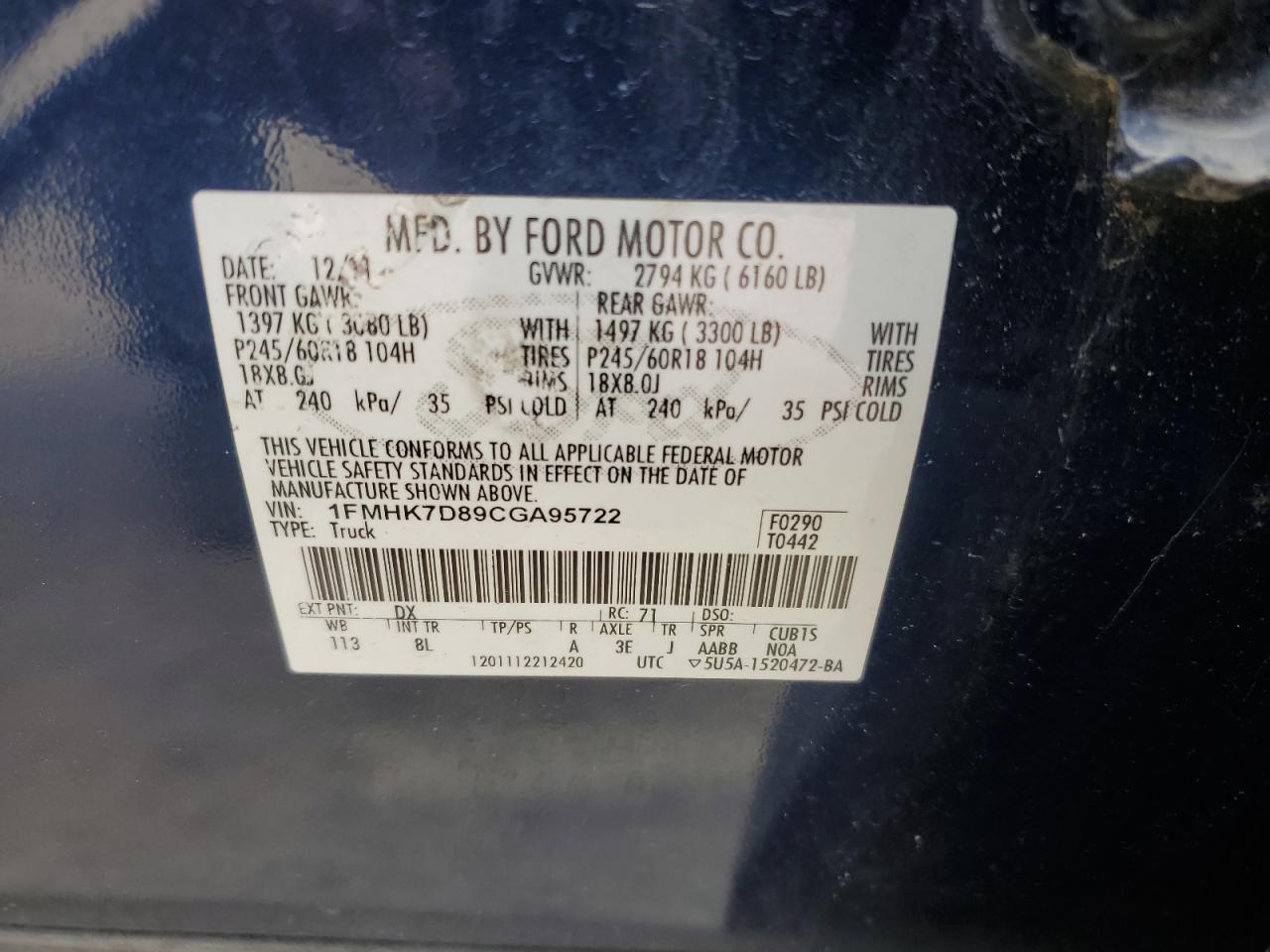 1FMHK7D89CGA95722 2012 Ford Explorer Xlt