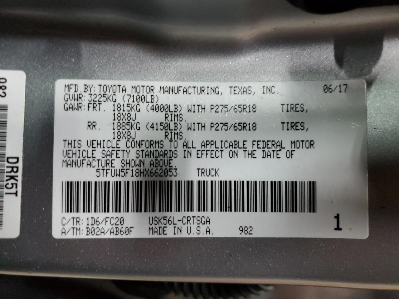 5TFUW5F18HX662053 TOYOTA TUNDRA 2017