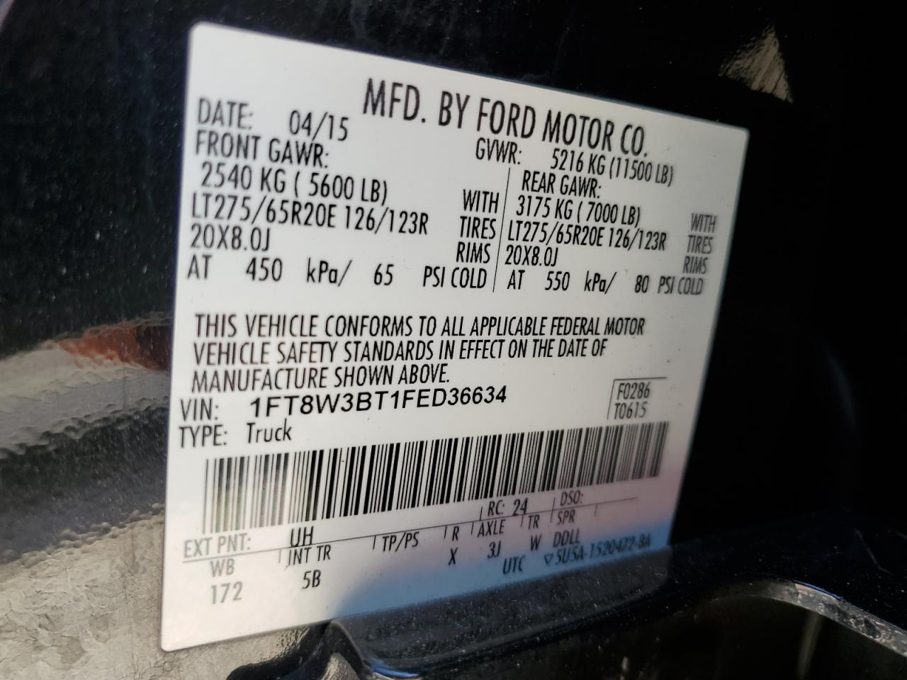 1FT8W3BT1FED36634 2015 Ford F350 Super Duty