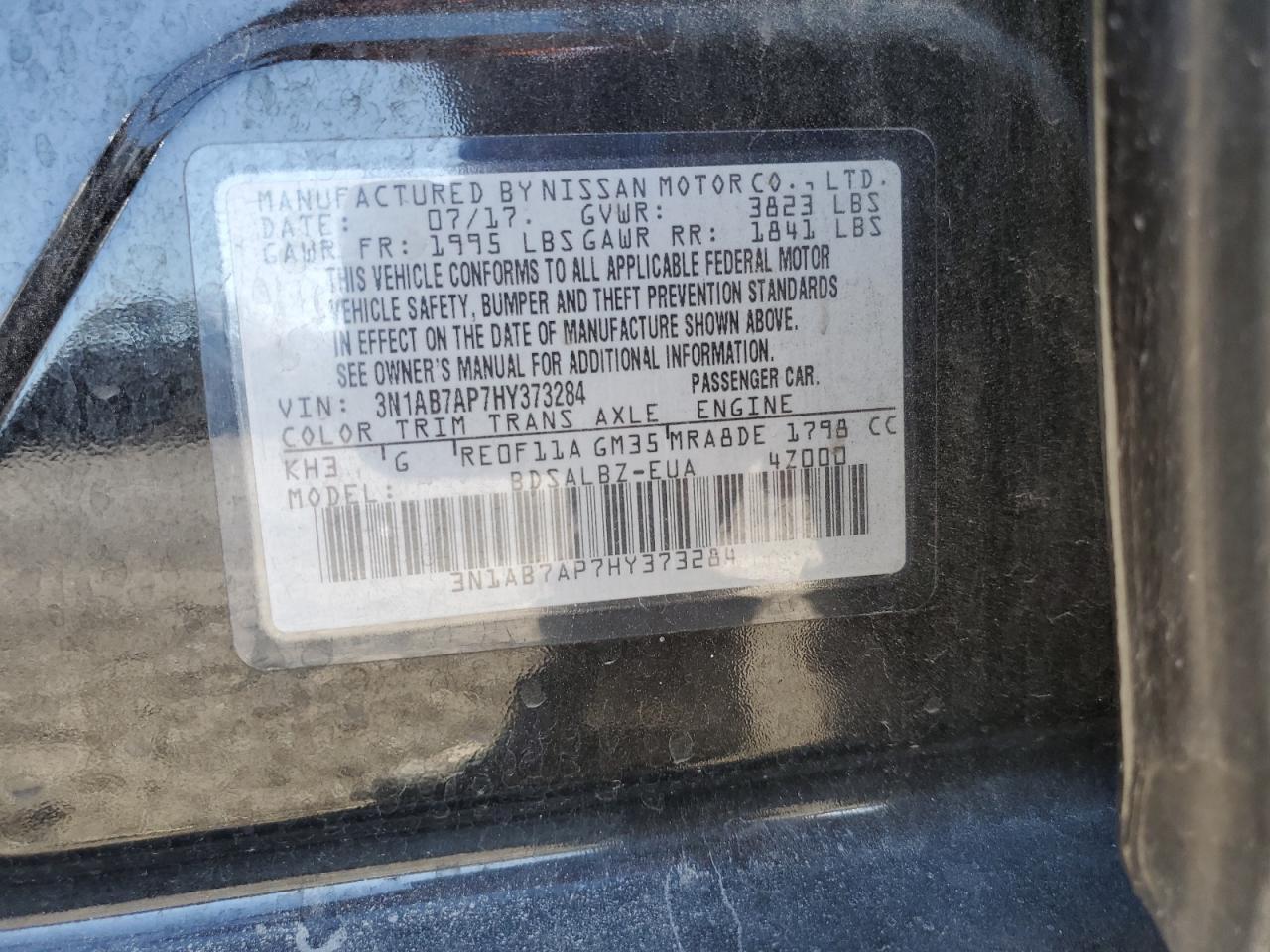 3N1AB7AP7HY373284 2017 Nissan Sentra S