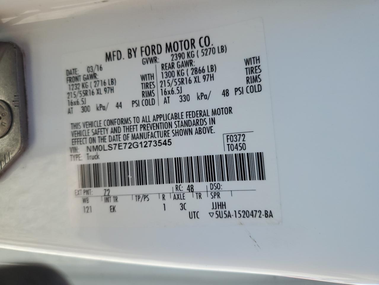 NM0LS7E72G1273545 FORD TRANSIT 2016
