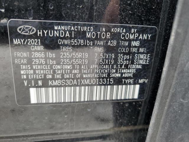 2021 Hyundai Santa Fe Sel Premium VIN: KM8S3DA1XMU013315 Lot: 51884344