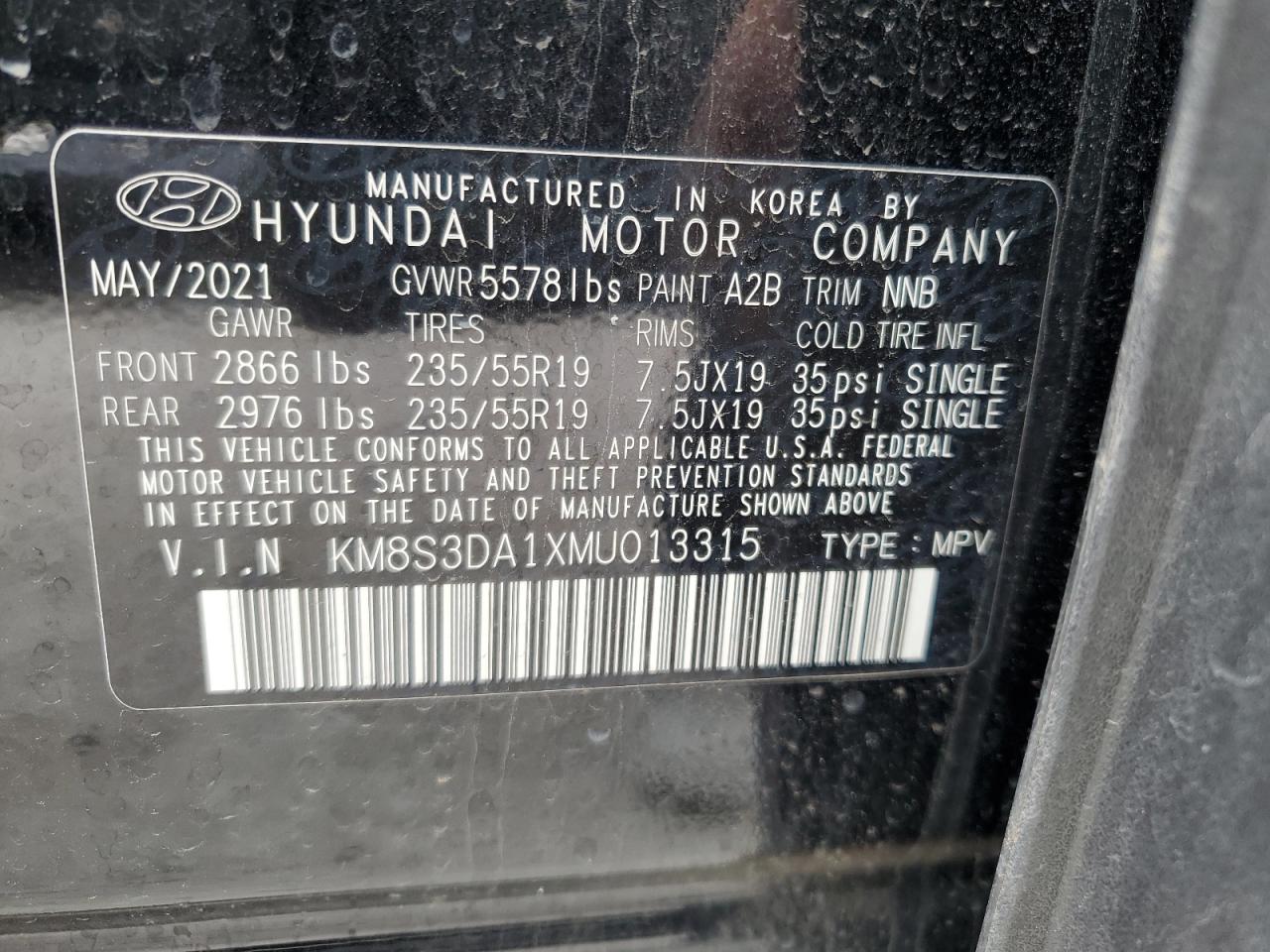 KM8S3DA1XMU013315 2021 Hyundai Santa Fe Sel Premium