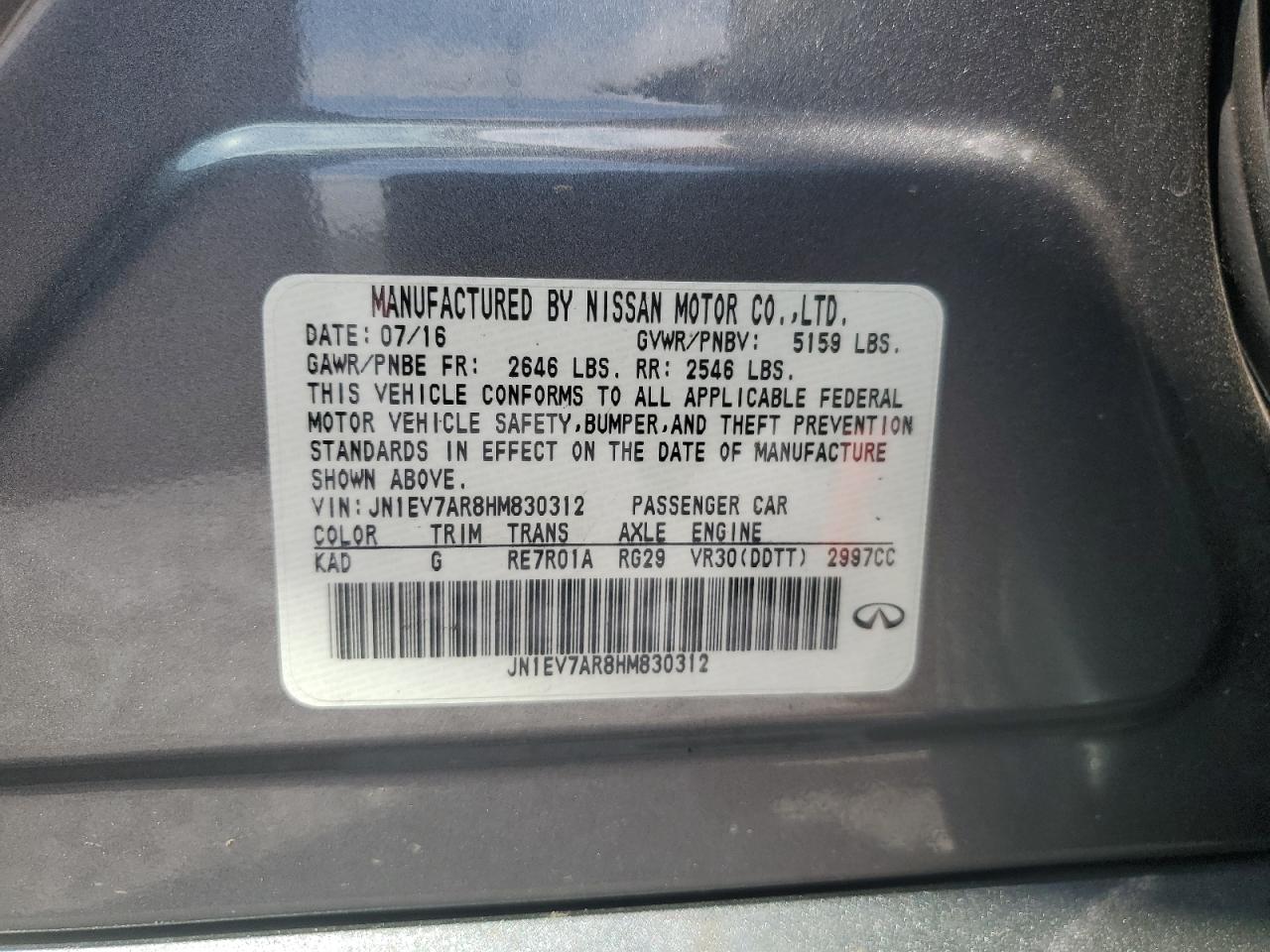 JN1EV7AR8HM830312 2017 Infiniti Q50 Premium