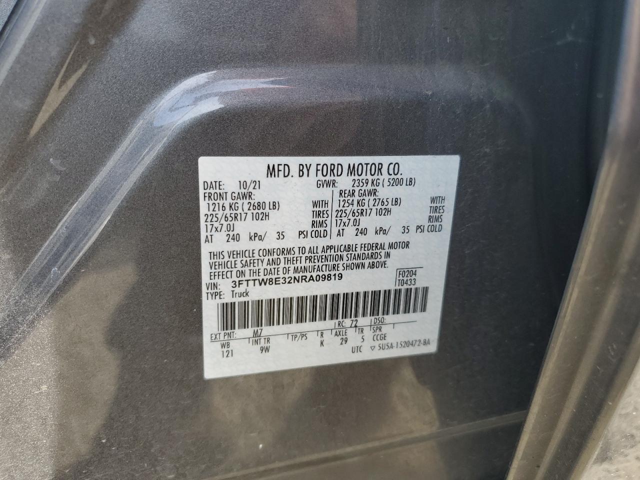 3FTTW8E32NRA09819 FORD MAVERICK 2022
