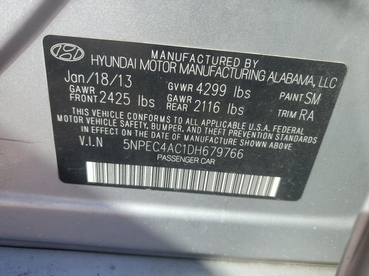 5NPEC4AC1DH679766 2013 Hyundai Sonata Se
