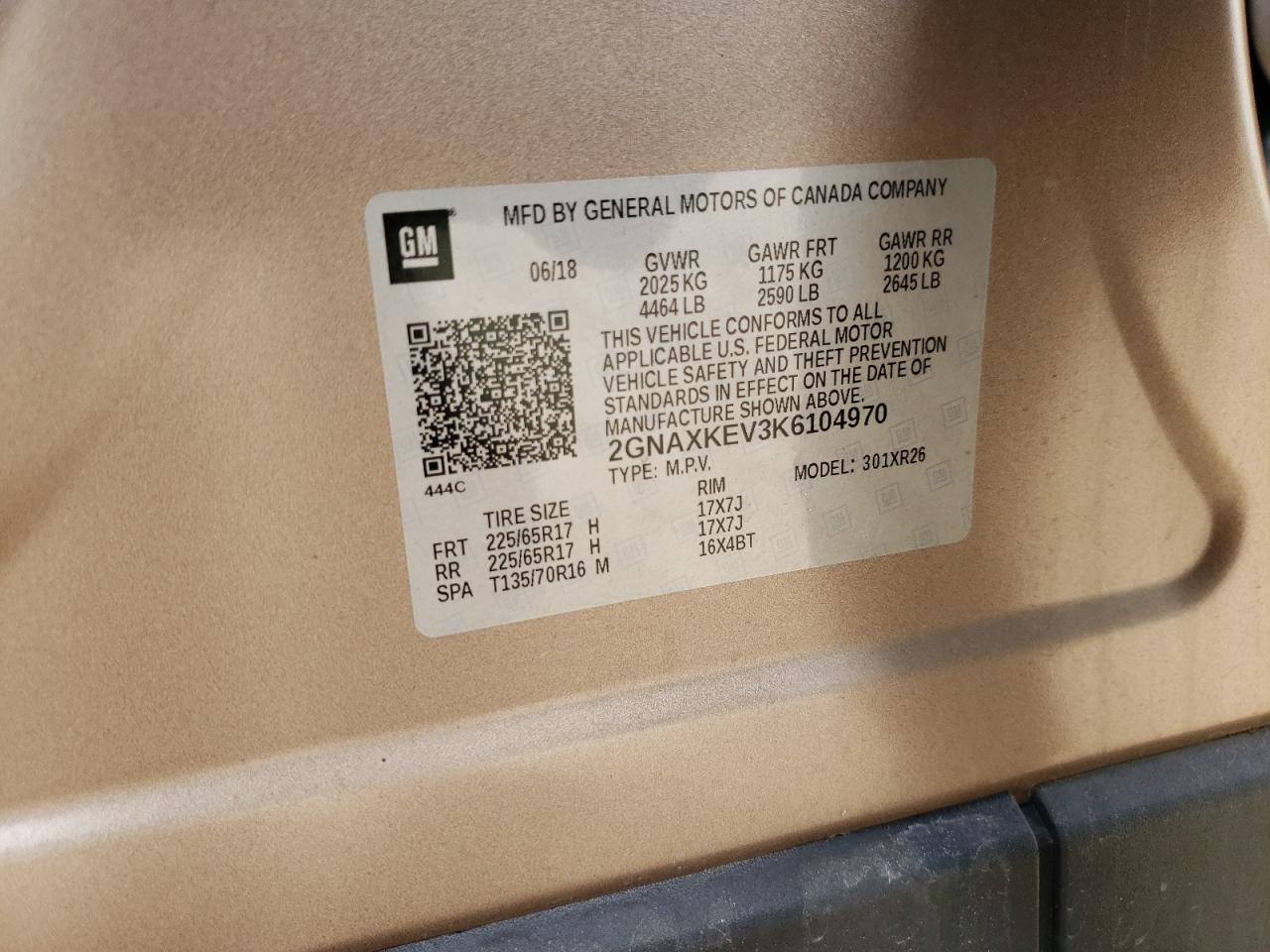 2GNAXKEV3K6104970 CHEVROLET EQUINOX 2019