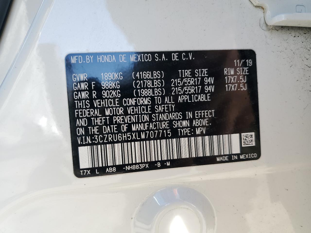 3CZRU6H5XLM707715 HONDA HR-V 2020