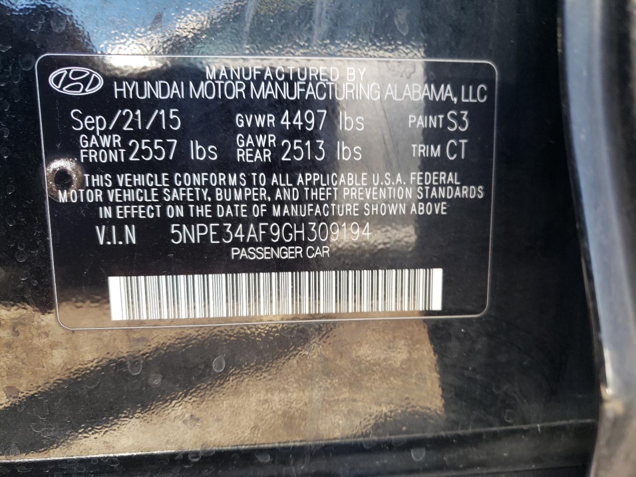 5NPE34AF9GH309194 2016 Hyundai Sonata Sport