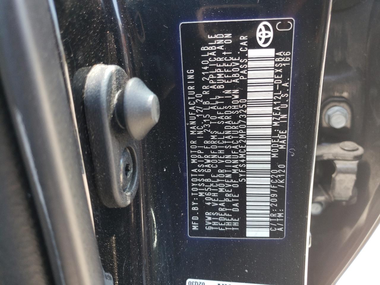 5YFS4MCE2MP073250 TOYOTA COROLLA 2021