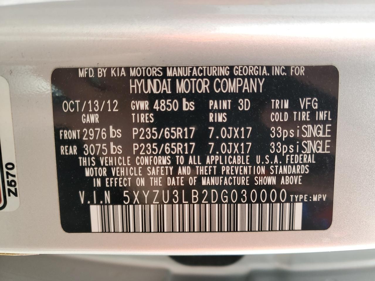 5XYZU3LB2DG030000 2013 Hyundai Santa Fe Sport