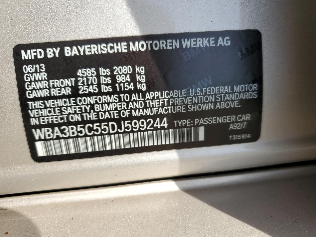 WBA3B5C55DJ599244 2013 BMW 328 Xi Sulev