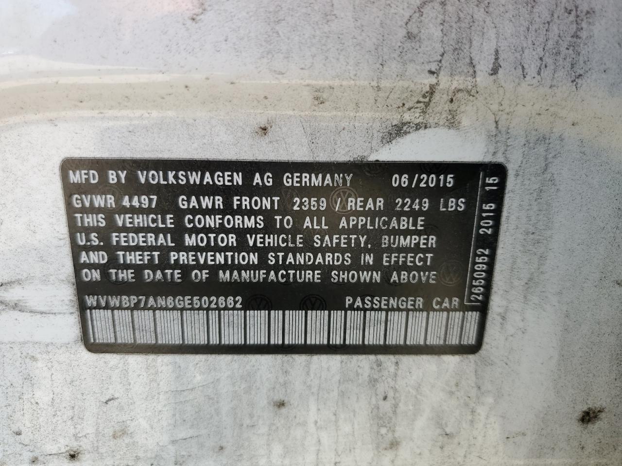 WVWBP7AN6GE502662 2016 Volkswagen Cc Base