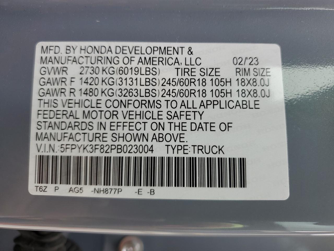 5FPYK3F82PB023004 2023 Honda Ridgeline Black Edition