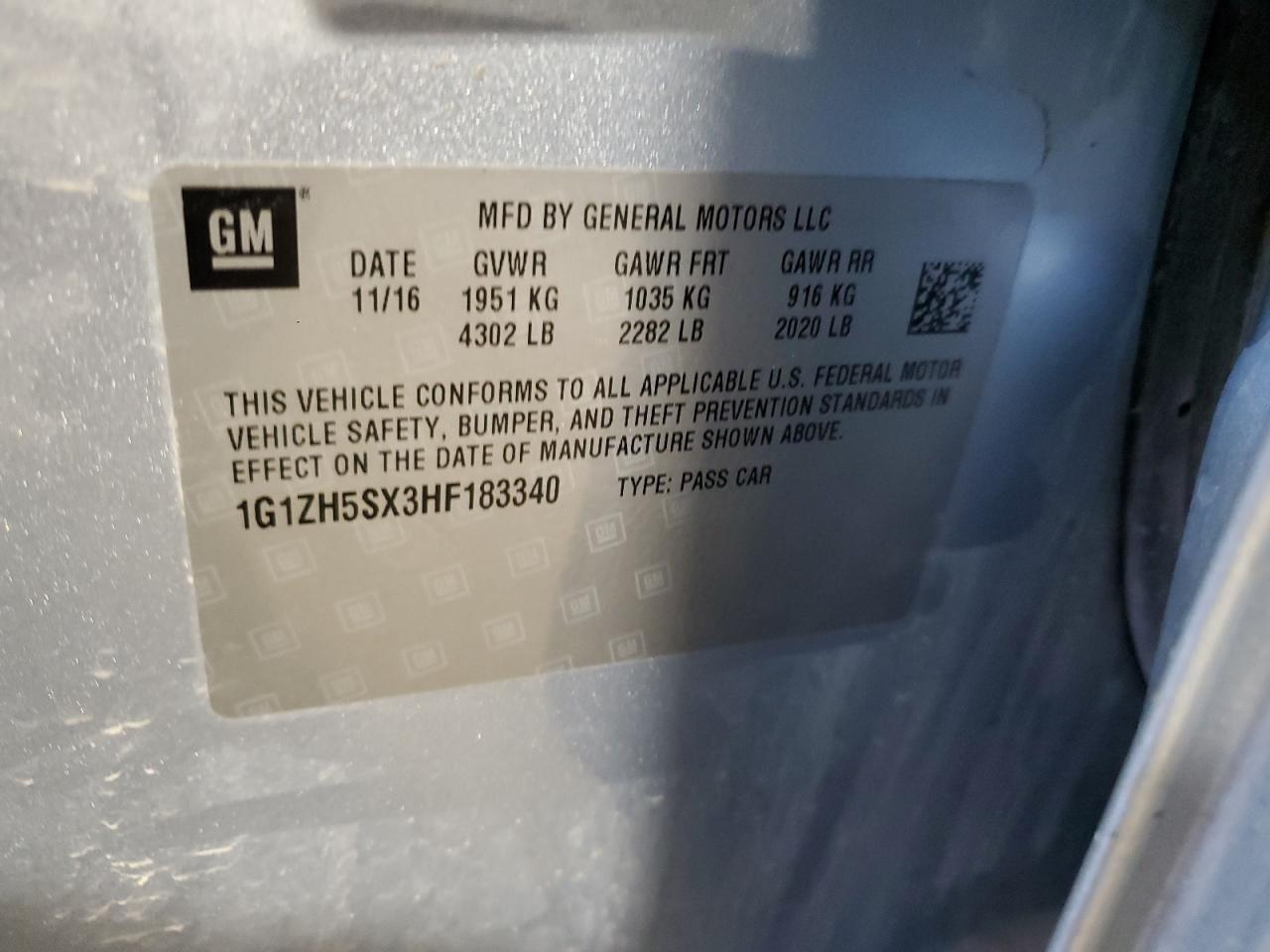 1G1ZH5SX3HF183340 CHEVROLET MALIBU 2017
