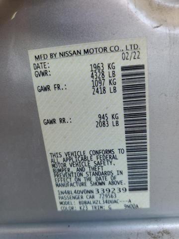 2022 Nissan Altima Sv VIN: 1N4BL4DV0NN339239 Lot: 52719694